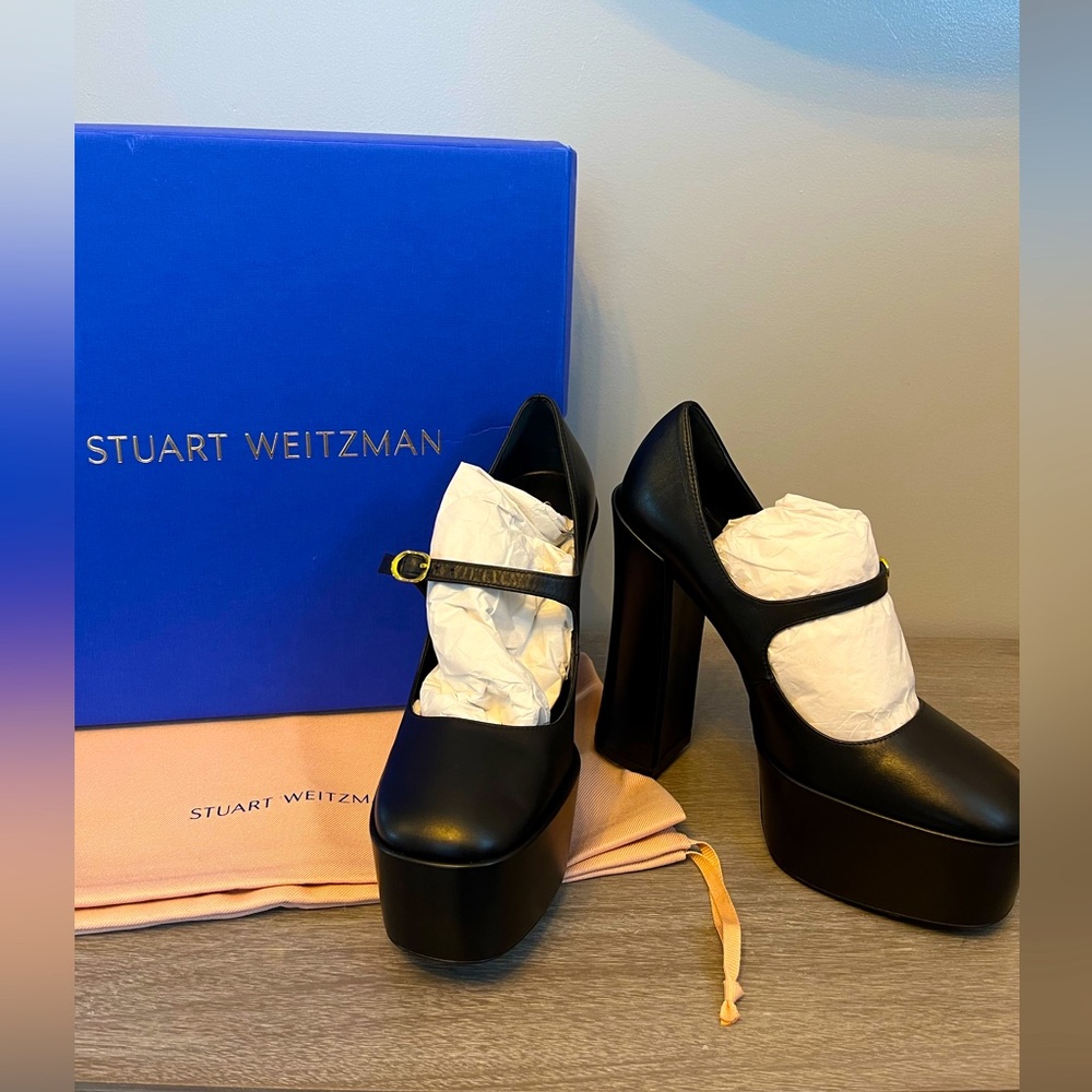 NWT Stuart Weitzman SkyHigh Leather 145  Mary Jane Pumps